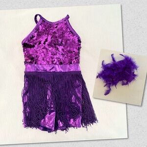 Purple Sequence Leotard with Fringe